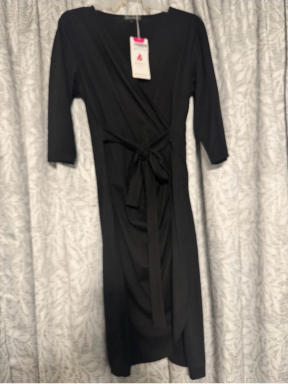 Women’s Black Long Sleeve Wrap Dress with Tie Waist